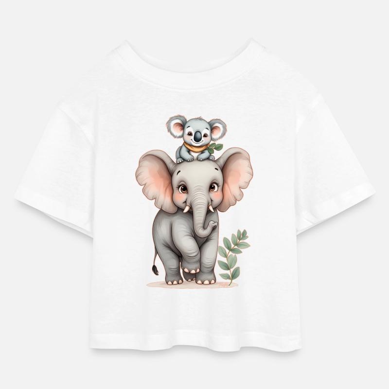Wilde Freundschaft: Elefant und Koala 🐘 🐨 - Kinder Cropped Jersey T-Shirt - Weiß