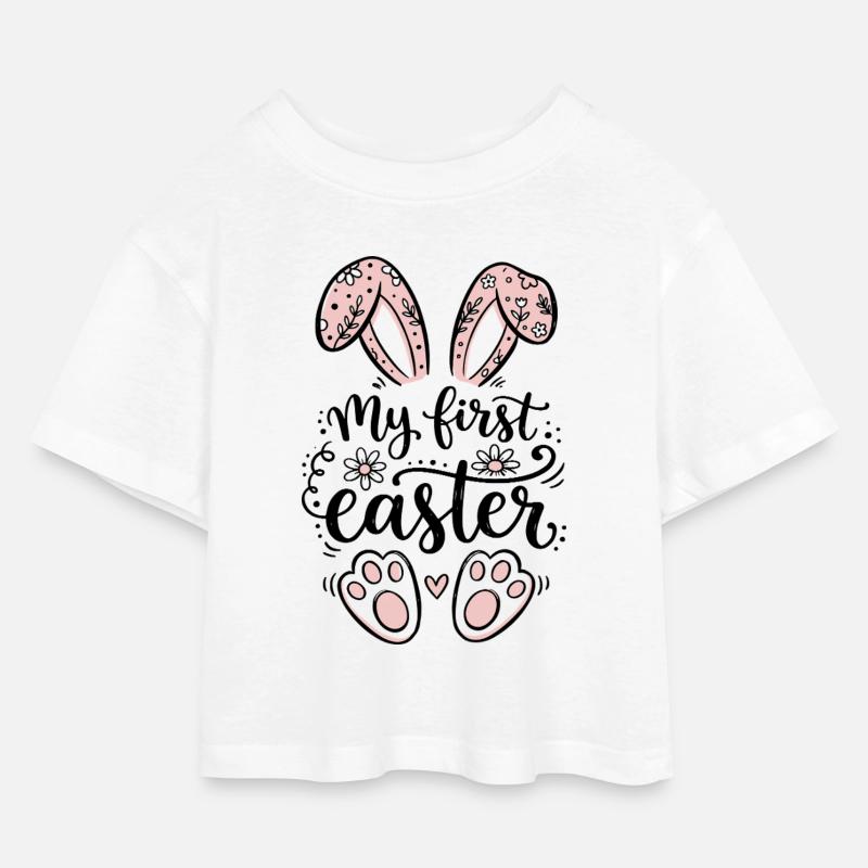 My First Easter - Easter Bunny - Kids’ Cropped Jersey T-Shirt - white