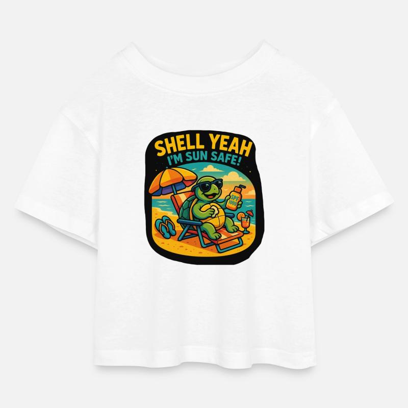 Shell yes – Sun Safe Turtle - Kids’ Cropped Jersey T-Shirt - white
