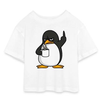 Pinguïn Koffie Koffie Minnaar Kantoor Middelvinger - Kinderen cropped jersey T-shirt - wit - Voor