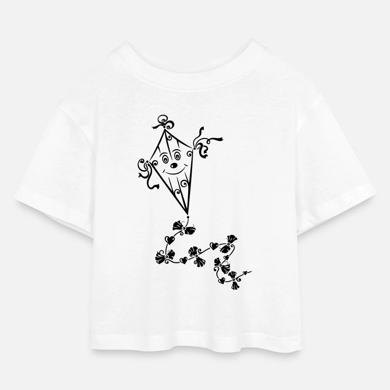 Drachen, kite, Herbst, autumn - Kinder Cropped Jersey T-Shirt - Weiß