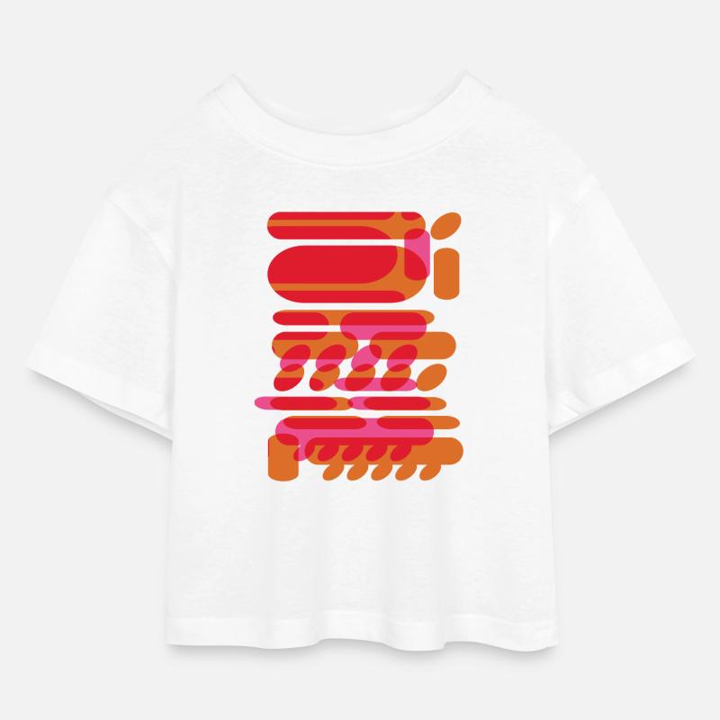 Abstract graphic shapes in techno design - Kids’ Cropped Jersey T-Shirt - white