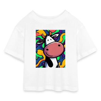 cow - Kids’ Cropped Jersey T-Shirt - white - Front