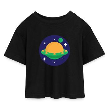 planète - T-shirt Crop Top en jersey Enfant - noir - Devant