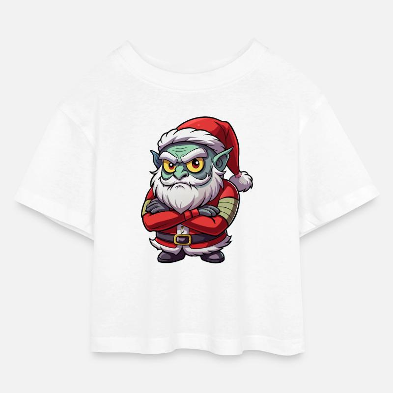 Grumpy Goblin Santa - Kids’ Cropped Jersey T-Shirt - white