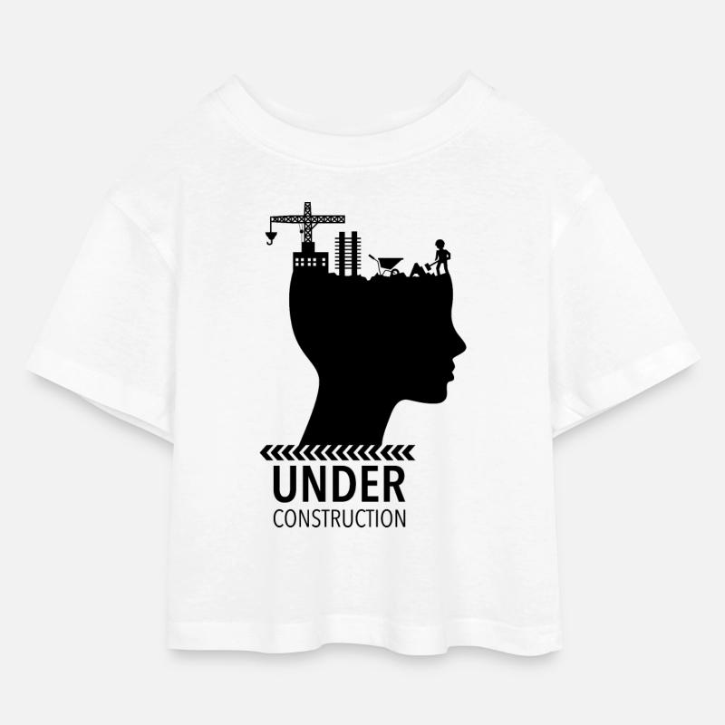 Brain Under Construction Adolescence - Kids’ Cropped Jersey T-Shirt - white