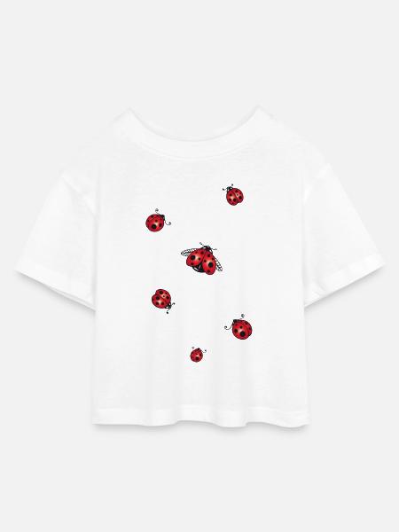 Marienkäfer - Kinder Cropped Jersey T-Shirt - Weiß