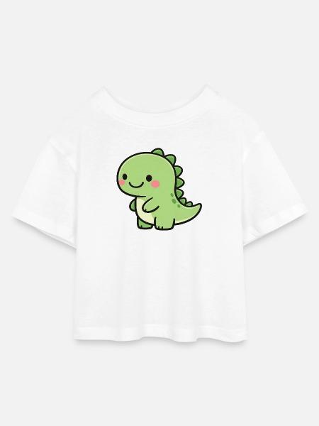 Petit Dino Vert - T-shirt Crop Top en jersey Enfant - blanc