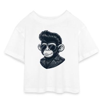 Cool Monkey Chimpanzee Lunettes de Soleil Rock and Roll - T-shirt Crop Top en jersey Enfant - blanc - Devant