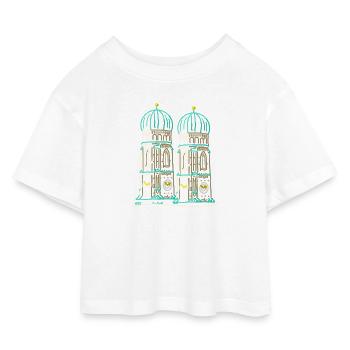Munich, Frauenkirche, Cathédrale, Bavière, Dessin - T-shirt Crop Top en jersey Enfant - blanc - Devant