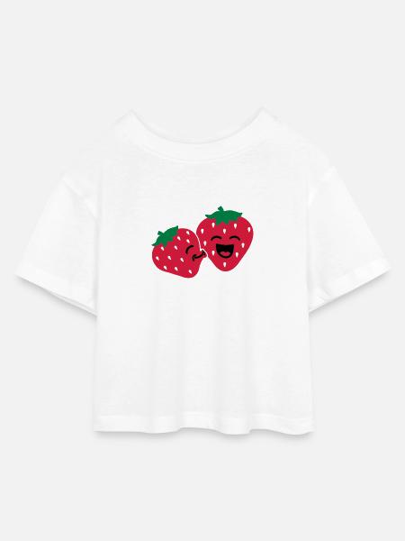 strawberry kiss - Kids’ Cropped Jersey T-Shirt - white