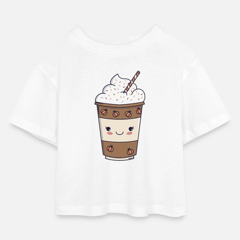 Pumpkin Spice Latte – Kawaii Herbst 🍂☕ - Kinder Cropped Jersey T-Shirt - Weiß