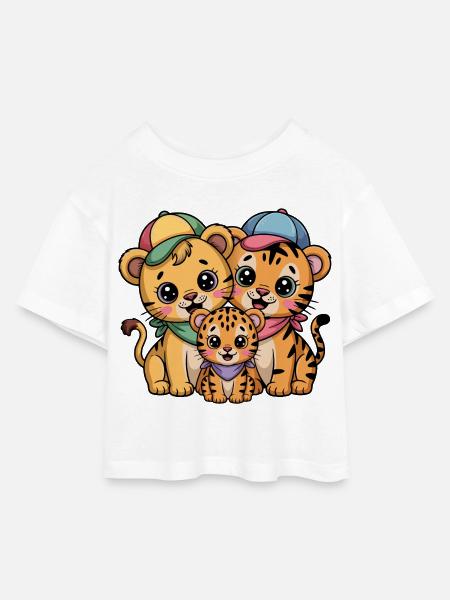 Süße Löwe Tiger Leopard Freunde - Kinder Cropped Jersey T-Shirt - Weiß