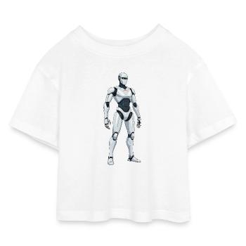 White SciFi Combat Robot - Kids’ Cropped Jersey T-Shirt - white - Front