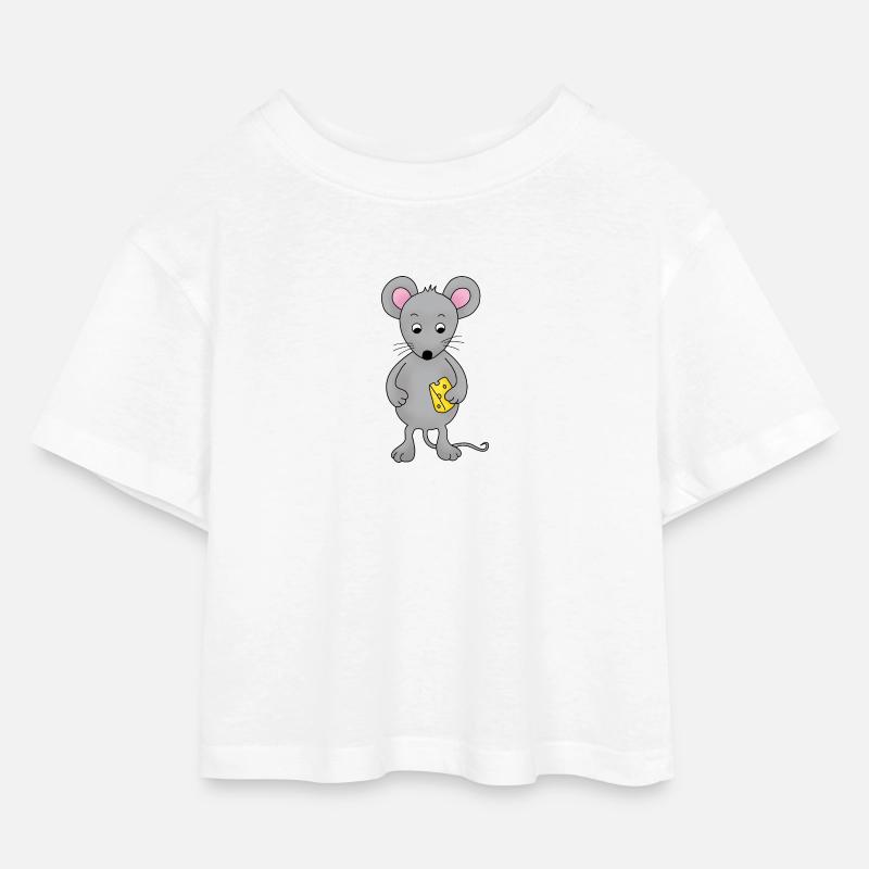 kleine Maus mit Käse - Kinder Cropped Jersey T-Shirt - Weiß