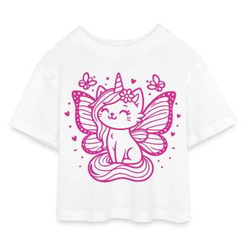 Chat licorne ailé (rose) - T-shirt Crop Top en jersey Enfant - blanc - Devant