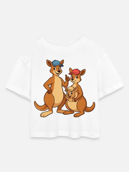 Kangaroo Family - Kids’ Cropped Jersey T-Shirt - white