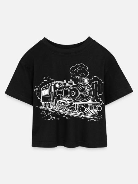 Dampflokomotive - Kinder Cropped Jersey T-Shirt - Schwarz