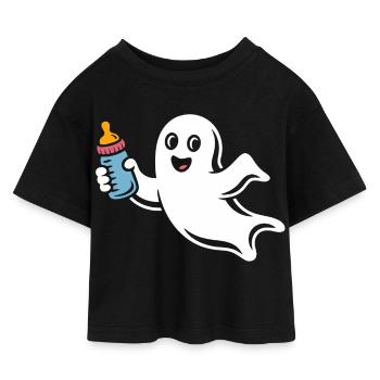Fantôme joyeux avec bouteille - T-shirt Crop Top en jersey Enfant - noir - Devant