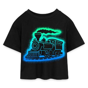 Dampflok Modelleisenbahn Herren Jungen Eisenbahn - Kinder Cropped Jersey T-Shirt - Schwarz - Vorne