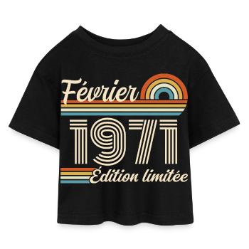 Born in February 1971 | 55th Anniversary - Kids’ Cropped Jersey T-Shirt - black - Front