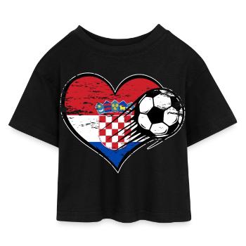 Kroatien Flagge Fußball mit Herz used - Kinder Cropped Jersey T-Shirt - Schwarz - Vorne