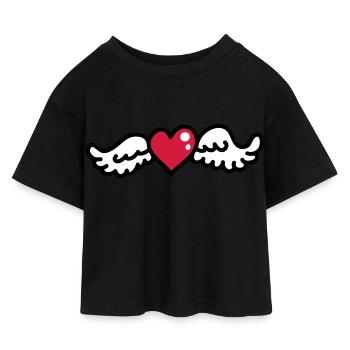 Heart Wings 3 - Kids’ Cropped Jersey T-Shirt - black - Front