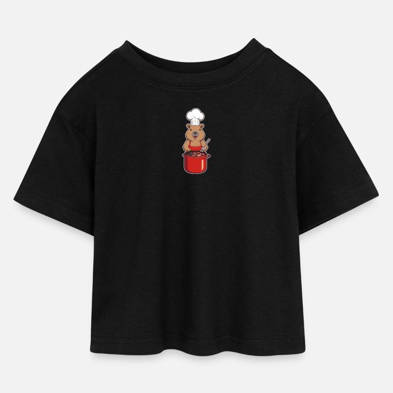 Capybara Koch - Kinder Cropped Jersey T-Shirt - Schwarz