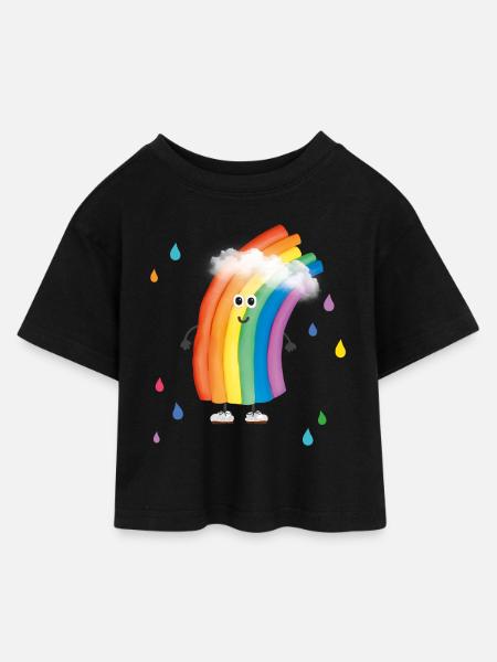 Rudi Regenbogen "bunte Regentropfen" - Kinder Cropped Jersey T-Shirt - Schwarz