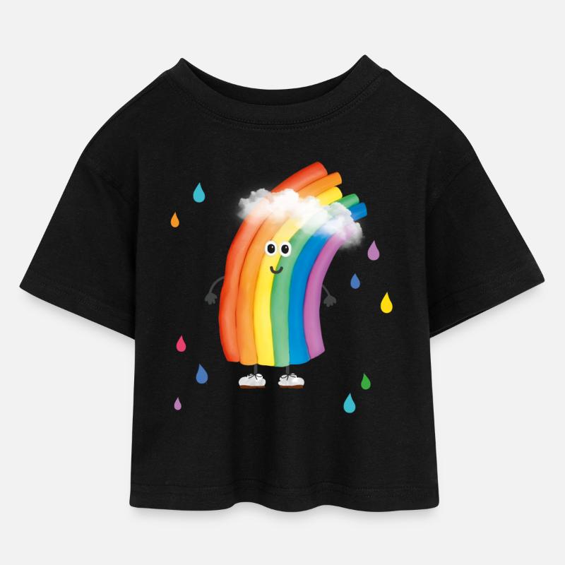 Rudi Regenbogen "bunte Regentropfen" - Kinder Cropped Jersey T-Shirt - Schwarz