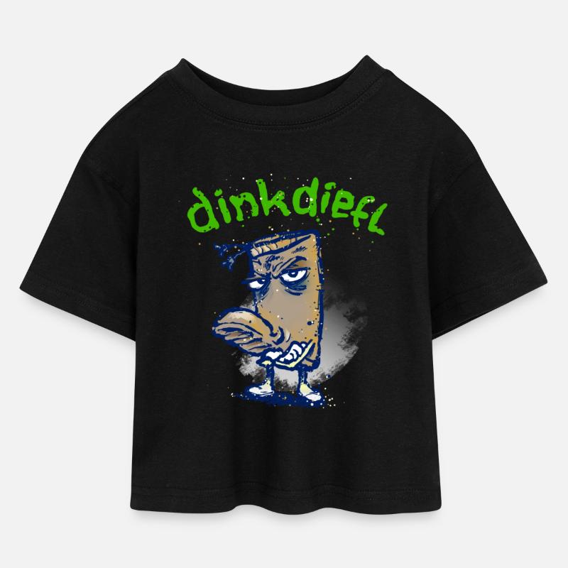 Dinkdiefl - Kinder Cropped Jersey T-Shirt - Schwarz