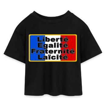 France Drapeau et devise - T-shirt Crop Top en jersey Enfant - noir - Devant