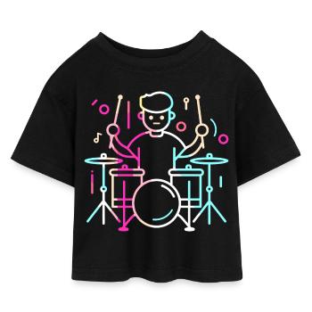 Drummer Boy Drawing - Kids’ Cropped Jersey T-Shirt - black - Front