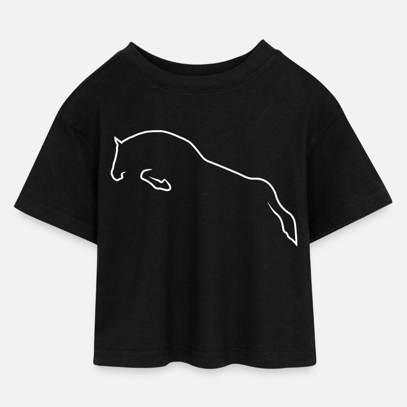 Springpferd - Kinder Cropped Jersey T-Shirt - Schwarz