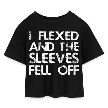 Ich Flexte Und Die Ärmel Fielen Ab Lustiger Spruch - Kinder Cropped Jersey T-Shirt - Schwarz - Vorne