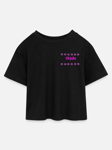 Ghijulia Floral Pink Logo - Kids’ Cropped Jersey T-Shirt - black