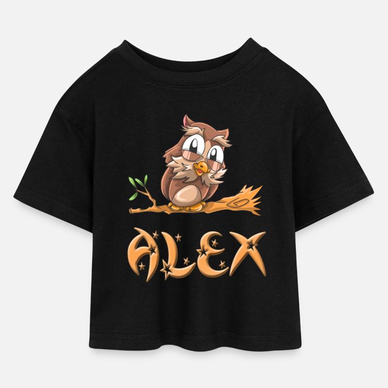 Eule Alex - Kinder Cropped Jersey T-Shirt - Schwarz