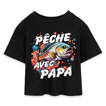 Pêche avec papa. Motif de pêche coloré - T-shirt Crop Top en jersey Enfant - noir - Devant