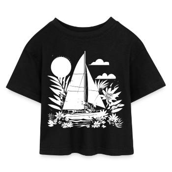 Sailing Comic Look - Kids’ Cropped Jersey T-Shirt - black - Front