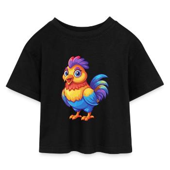 Chicken Colorful Kawaii Cartoon Character Bird - Kids’ Cropped Jersey T-Shirt - black - Front