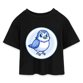 Sparrow Blue Kawaii Cartoon Character Clipart Pet - Kids’ Cropped Jersey T-Shirt - black - Front