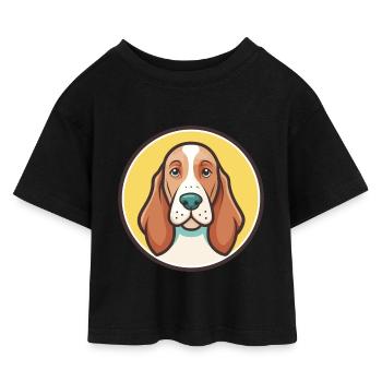 Basset Fauve De Bretagne Dog Breed Cartoon Kawaii - Kids’ Cropped Jersey T-Shirt - black - Front