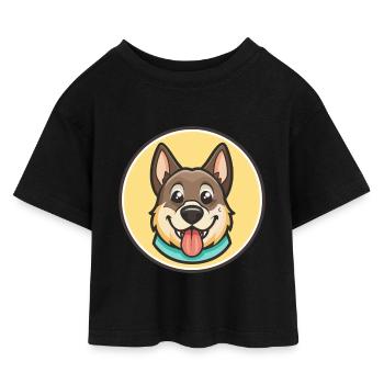Molosse Chien Race Coloré Dessin animé Kawaii Clipart - T-shirt Crop Top en jersey Enfant - noir - Devant
