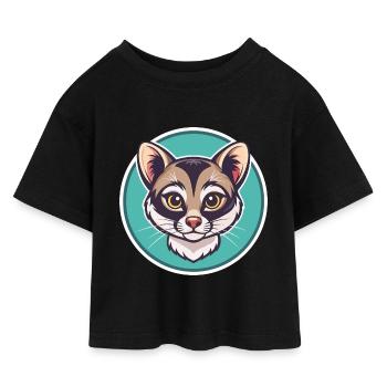 Amerikanische Ringschwanzkatzenrasse Karikatur Kawaii Tier - Kinder Cropped Jersey T-Shirt - Schwarz - Vorne