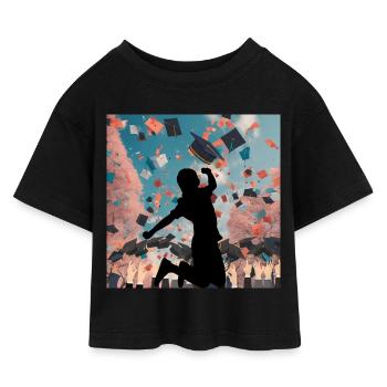 Graduates - finally graduation leap of joy - Kids’ Cropped Jersey T-Shirt - black - Front