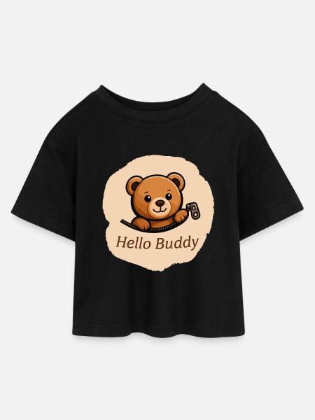Teddy Buddy - Kids’ Cropped Jersey T-Shirt - black
