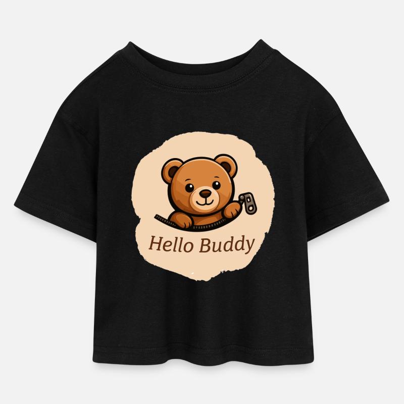 Teddy Buddy - Kinder Cropped Jersey T-Shirt - Schwarz