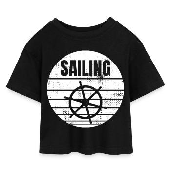 Steuerrad für Segler - Kinder Cropped Jersey T-Shirt - Schwarz - Vorne