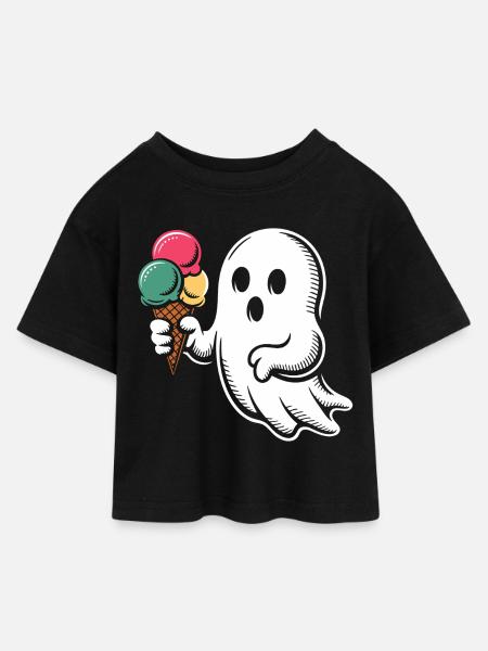 Geist mit Eiscreme - Kids’ Cropped Jersey T-Shirt - black