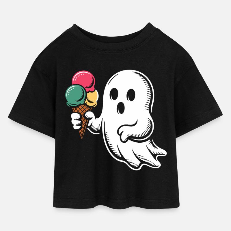 Geist mit Eiscreme - Kids’ Cropped Jersey T-Shirt - black